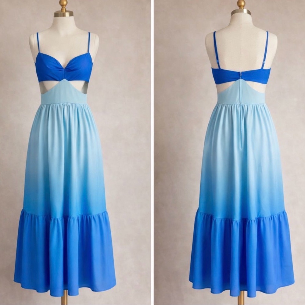 NWT Commense Blue Ombre Cutout Maxi Dress